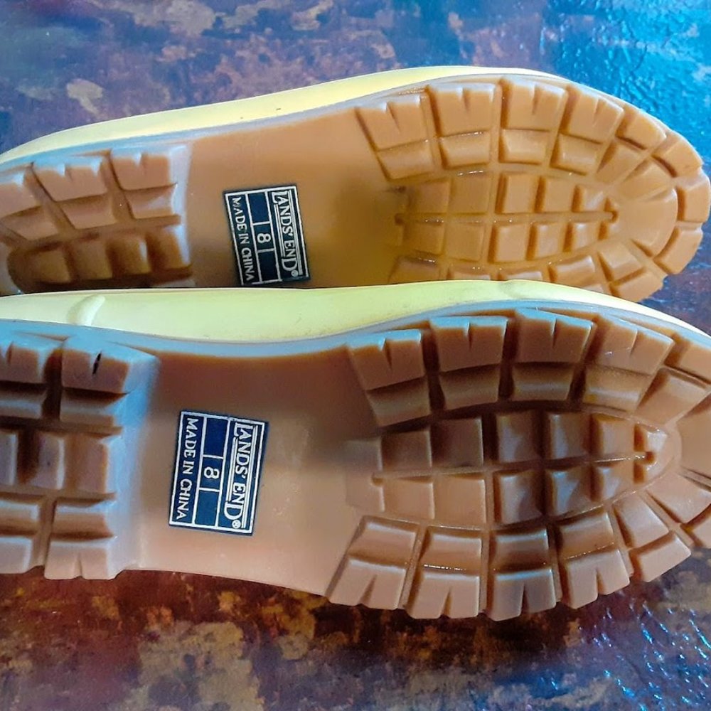 BRIGHT YELLOW LANDS END SLIP-ON RUBBER SHOES WITH PLAID LINING  SIZE 8 - Picture 5 of 6